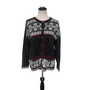 Koret Vintage Christmas Cardigan Sweater size Medium Fair Isle Snowflake Granny